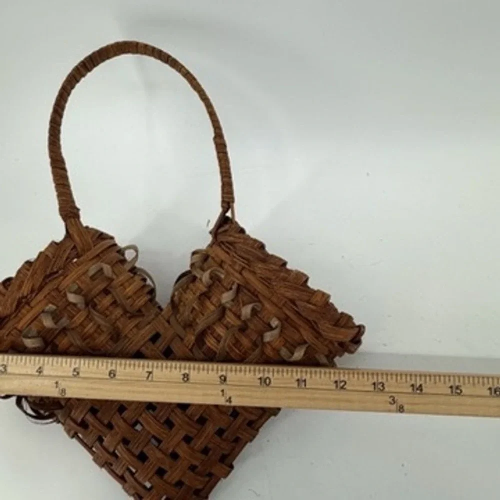 Handmade Woven Wood Heart Basket Brown Rustic Wall Hanging Decor 13.5 inch
